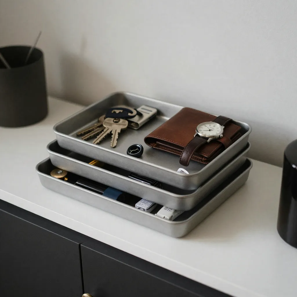 Square tray with items arranged
