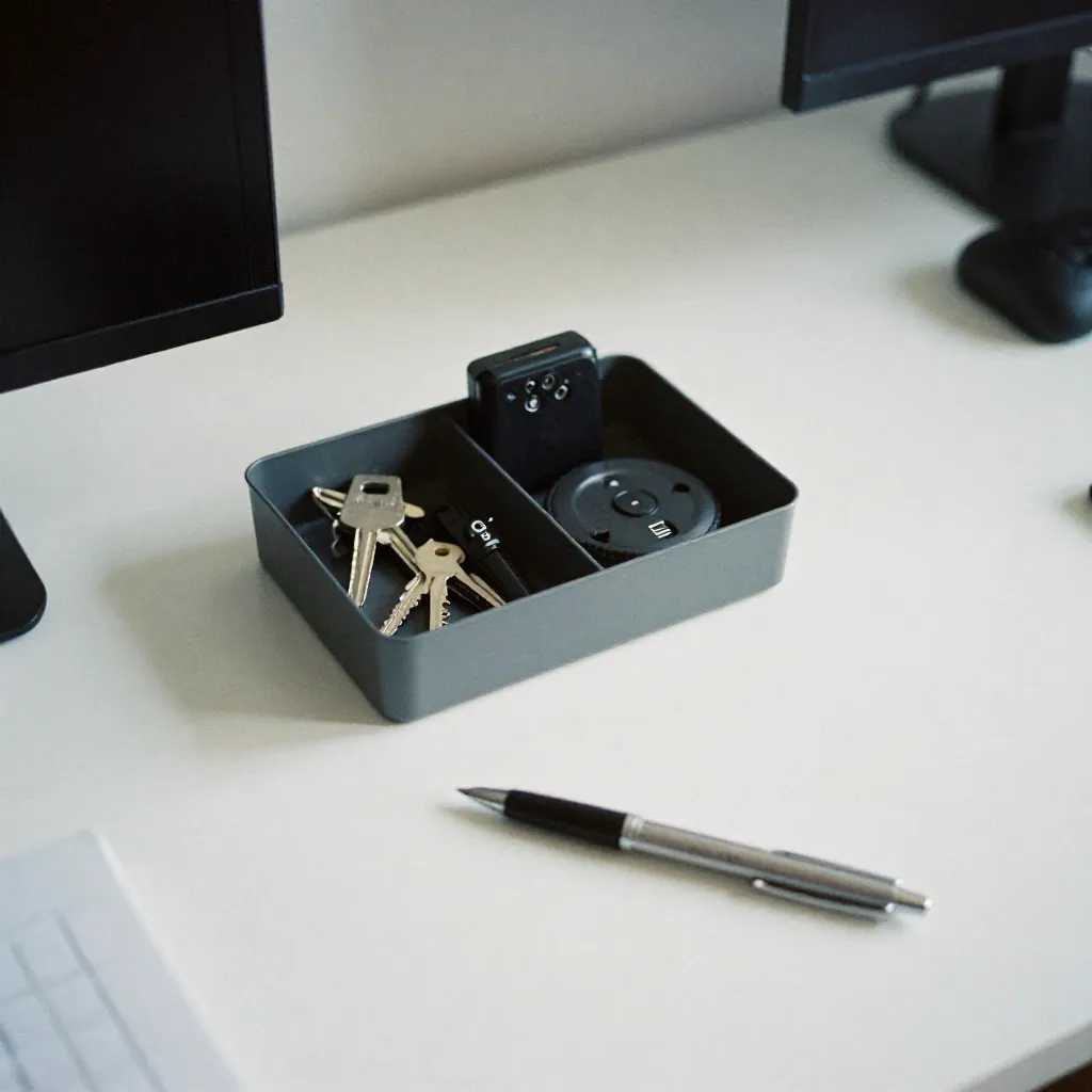 Keys and watch in organized arrangement